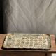 Large wooden tray hand-painted with blue and gold floral ornaments L48x38