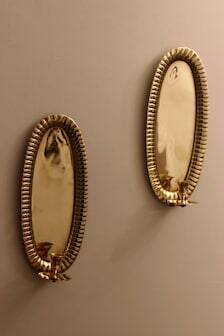Vintage Swedish Oval Brass Wall Sconces
