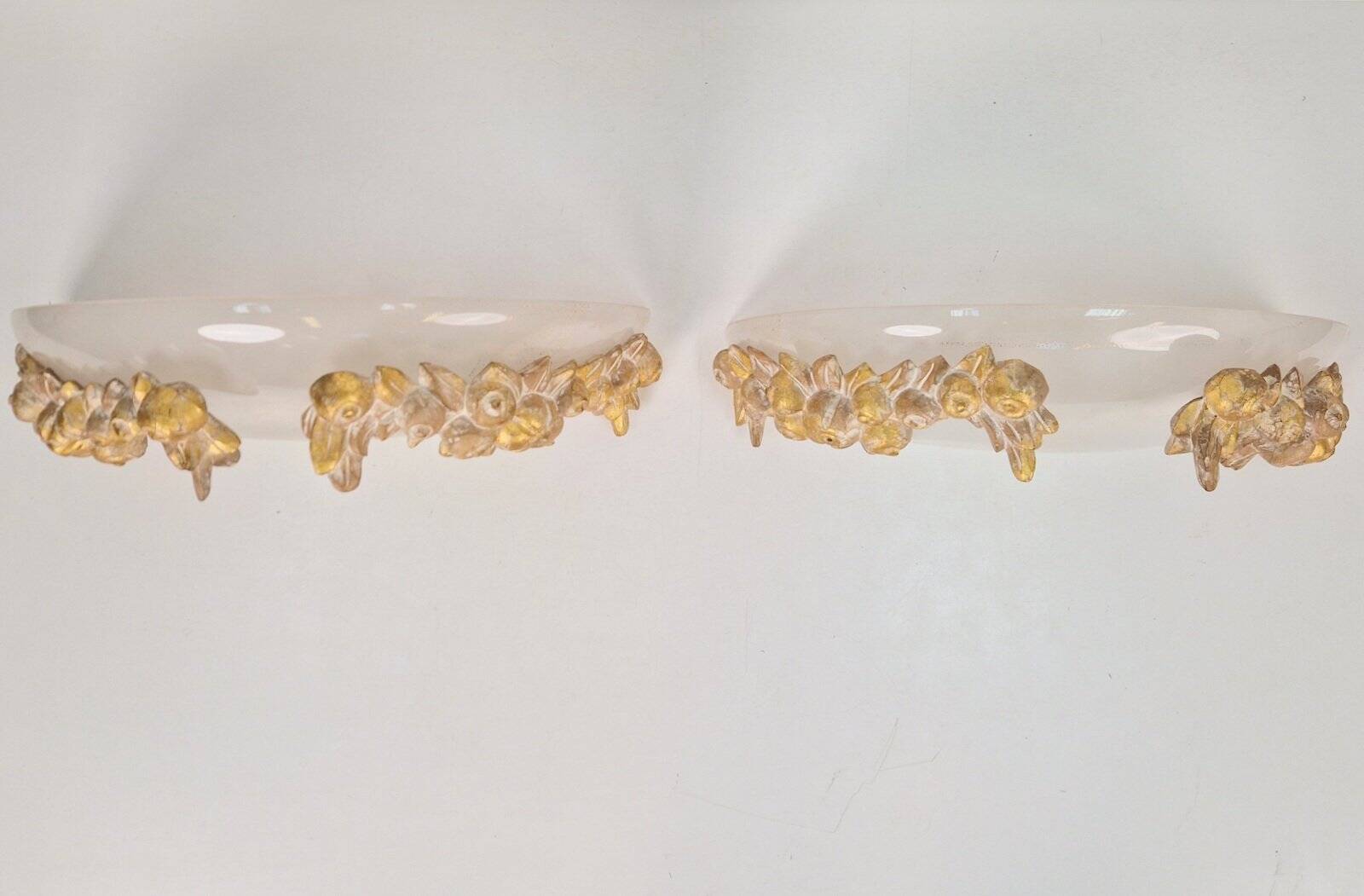 Vintage Bowl Wall Lamps in Goldleaf Murano Glass, Italy, 1970s, Set of 2