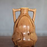Vintage glazed ceramic vase, small vase with handles, interior decoration
