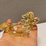 Mid-century yellowish crystal teddy bear ashtray from Vannes Le Châtel France