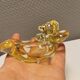 Mid-century yellowish crystal teddy bear ashtray from Vannes Le Châtel France