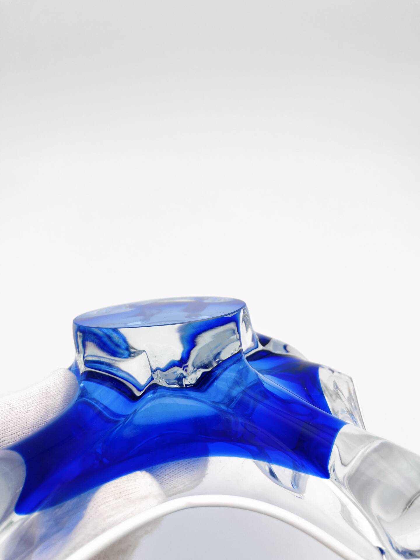 Cup Josef Hospodka Chribska Cristal Bleu Cobalt White Trim 24cm