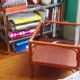 Varnished rattan coffee table and smoked glass top