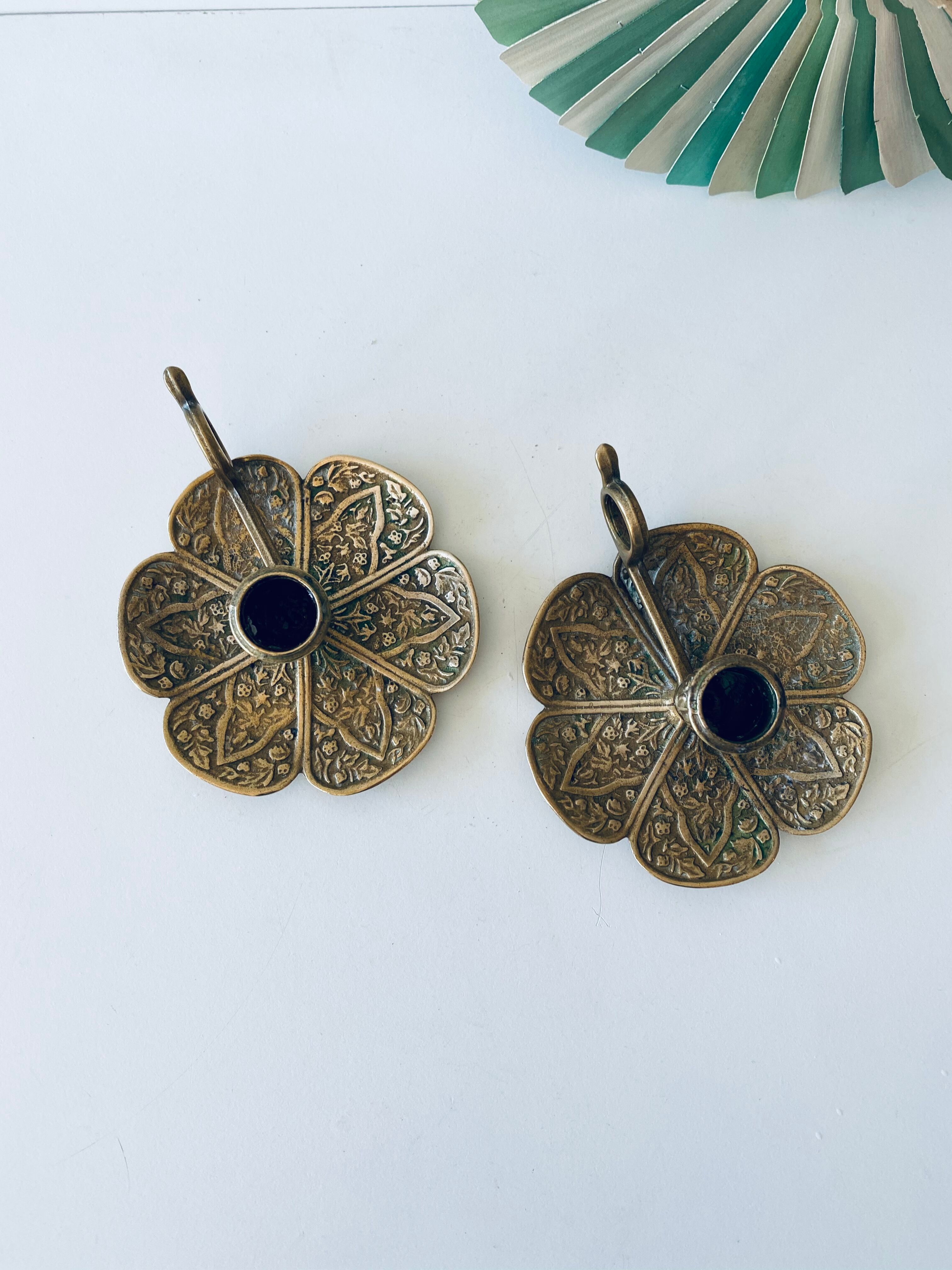 Pair of brass clover candlesticks