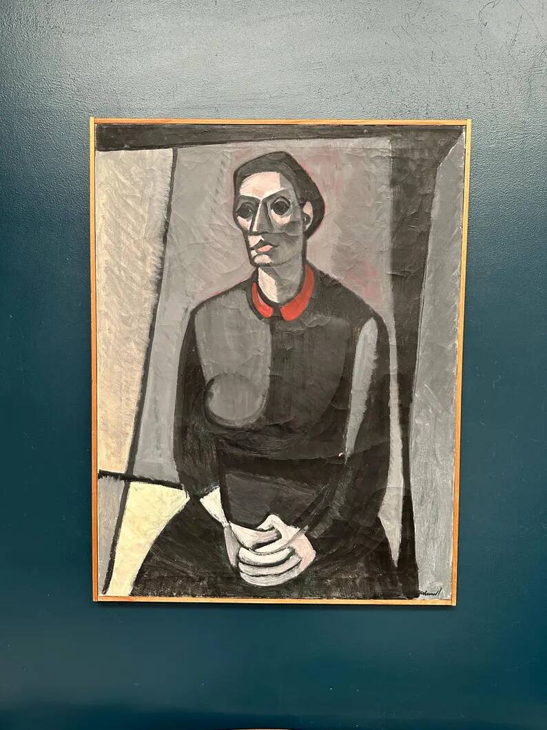 Large Original Swedish Oil on Canvas – "Portrait of Mme S" by Axel Ekelund – Signed – Vintage and Framed – 89 × 67 cm (35" × 26.4")