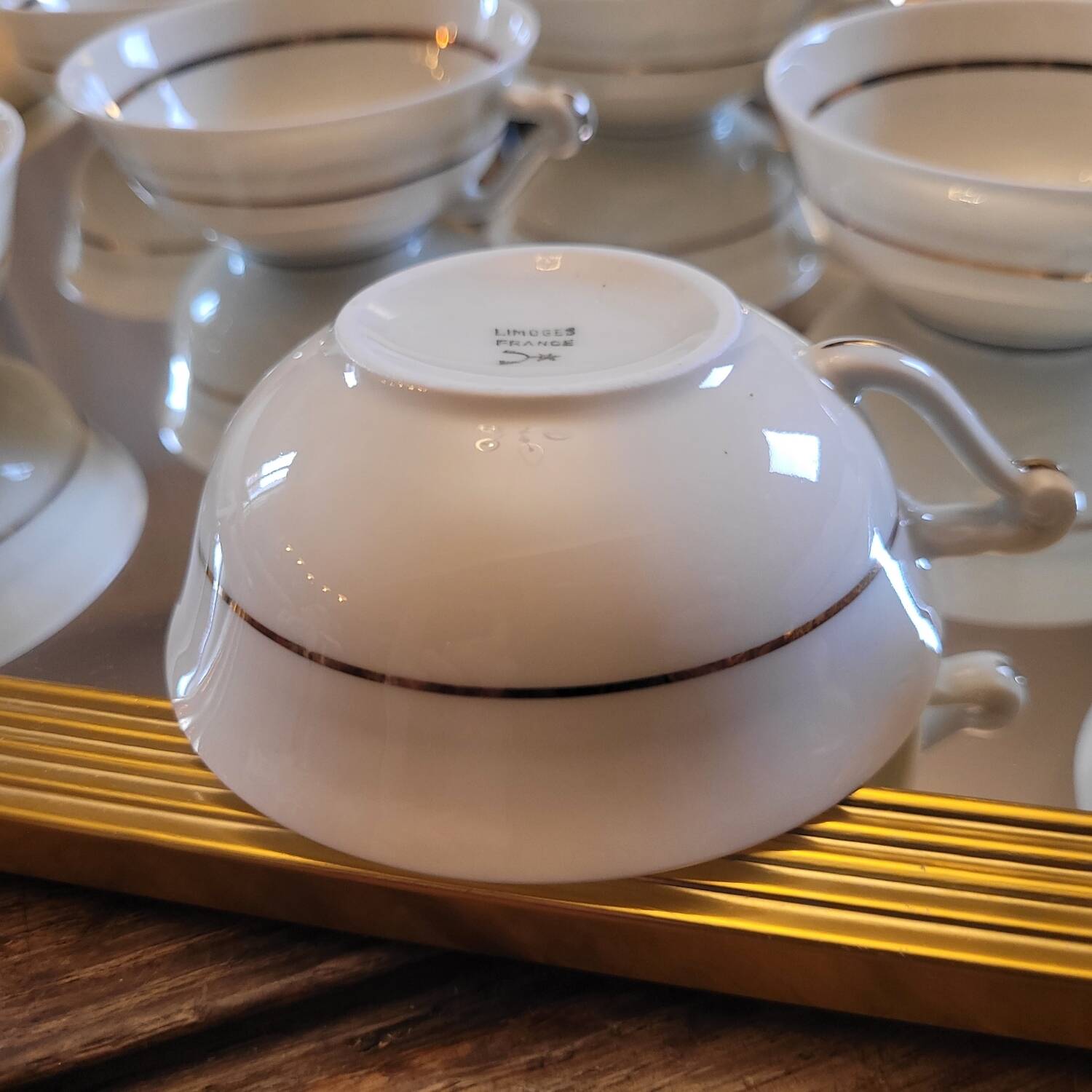 8 porcelain cups from Limoges – gold trim – 1950s