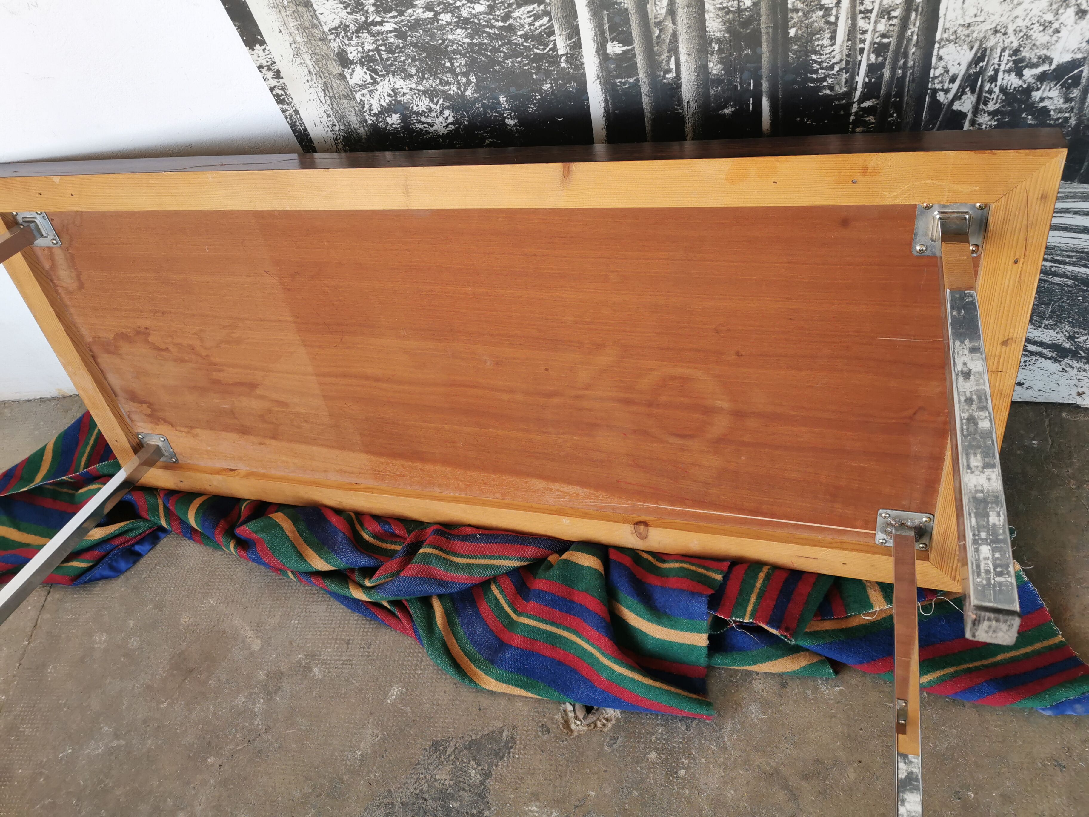 Coffee table from the 70s, chrome and rosewood