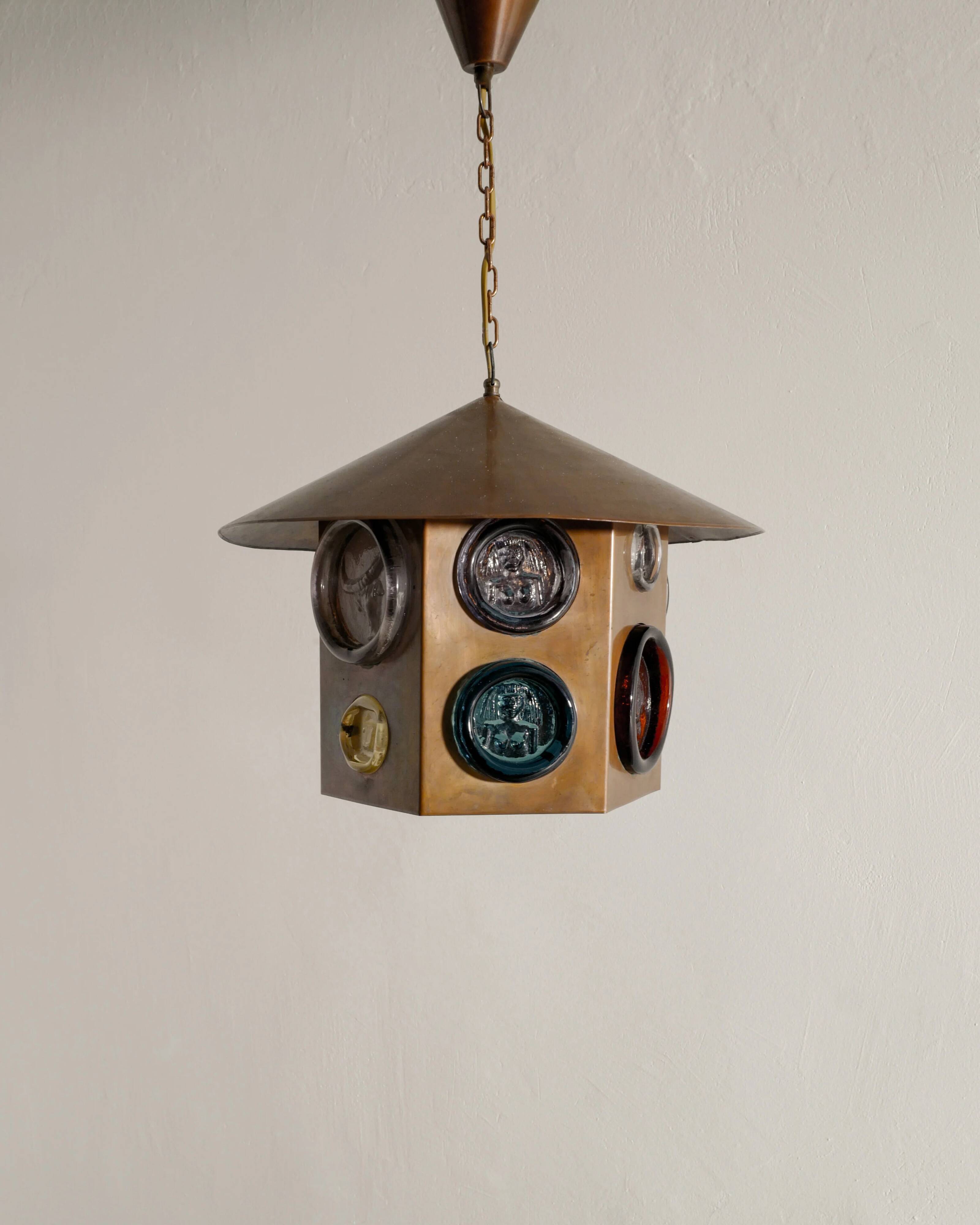 Swedish Mid Century Copper & Glass Ceiling Pendant by Erik Höglund, 1960s