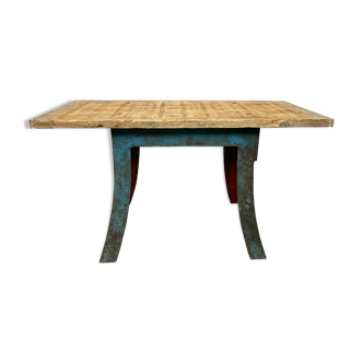 Table à manger industrielle bleue, années 1960