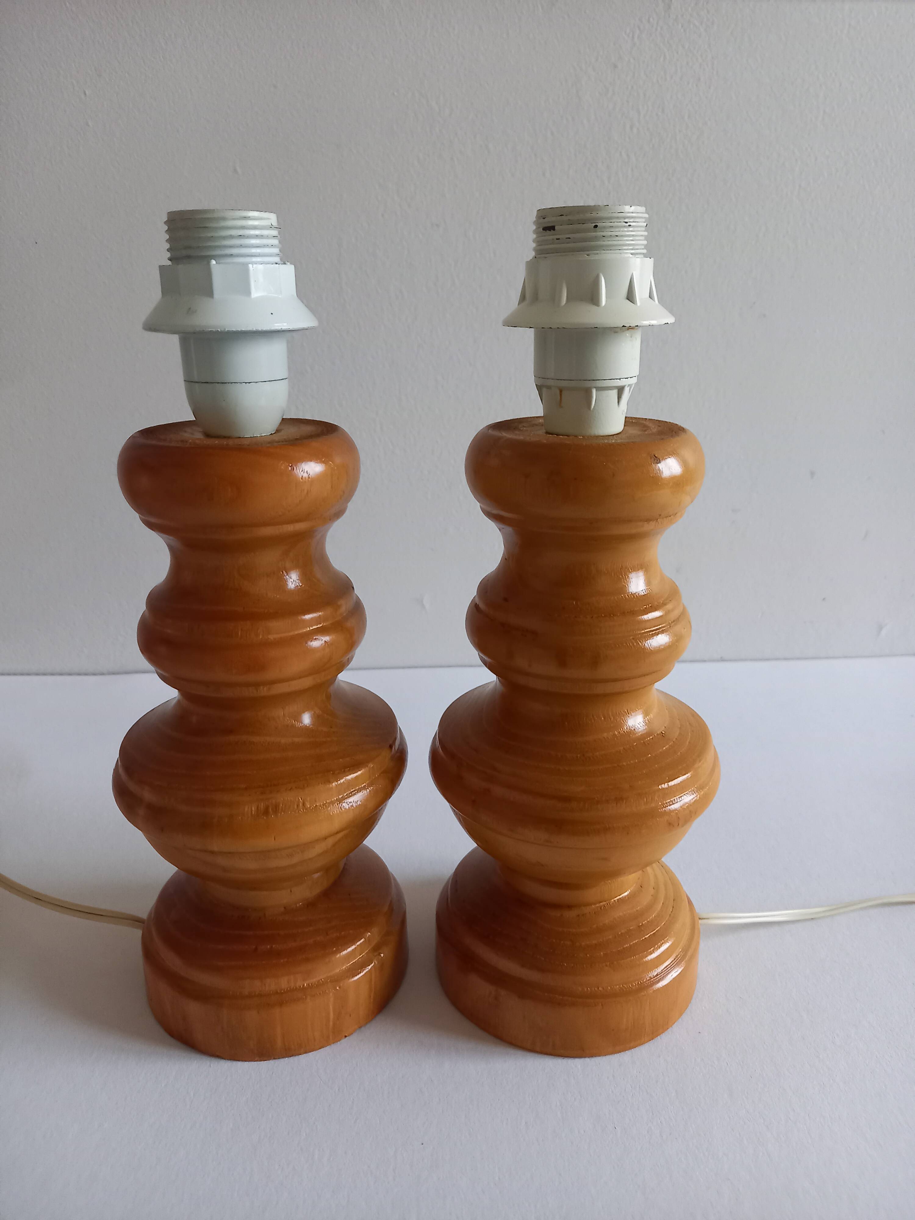 Pair of wooden lamp legs turned vintage 70s