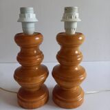 Pair of wooden lamp legs turned vintage 70s