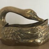 Cache-pot vide-poche vintage cygne en laiton doré
