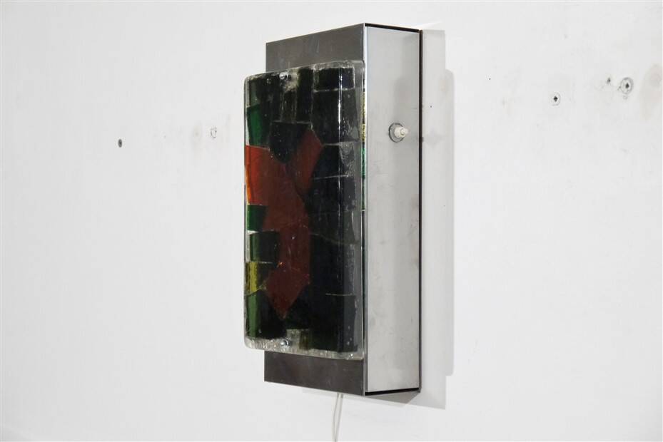 Large 1970 wall lamp in resin and glass