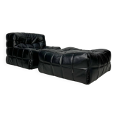 ‘80s vintage leather Kashima 1-seater + ottoman by Michel Ducaroy for Ligne Roset