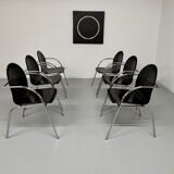Lot 6 chaises en cuir noir et pied tubulaire design italien année 70