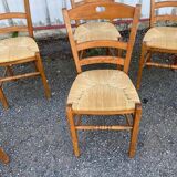 Set of 6 wooden and straw chairs