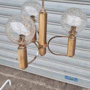 Brass and blown glass chandelier inlaid with gold