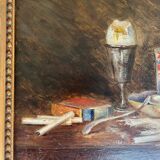 The boiled egg, still life in oil, 19th century.