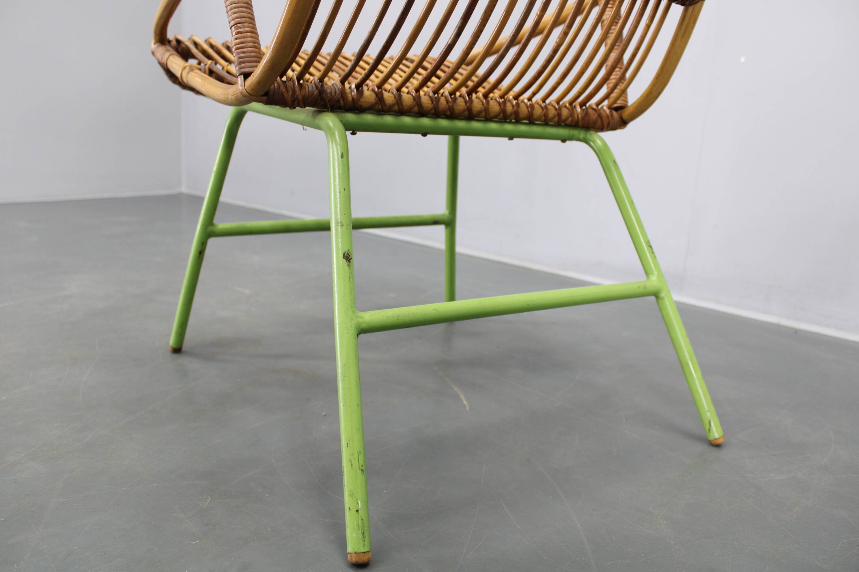 Rare pair of Alan Fuchs for ULUV rattan lounge chairs, Czechoslovakia, 1960s