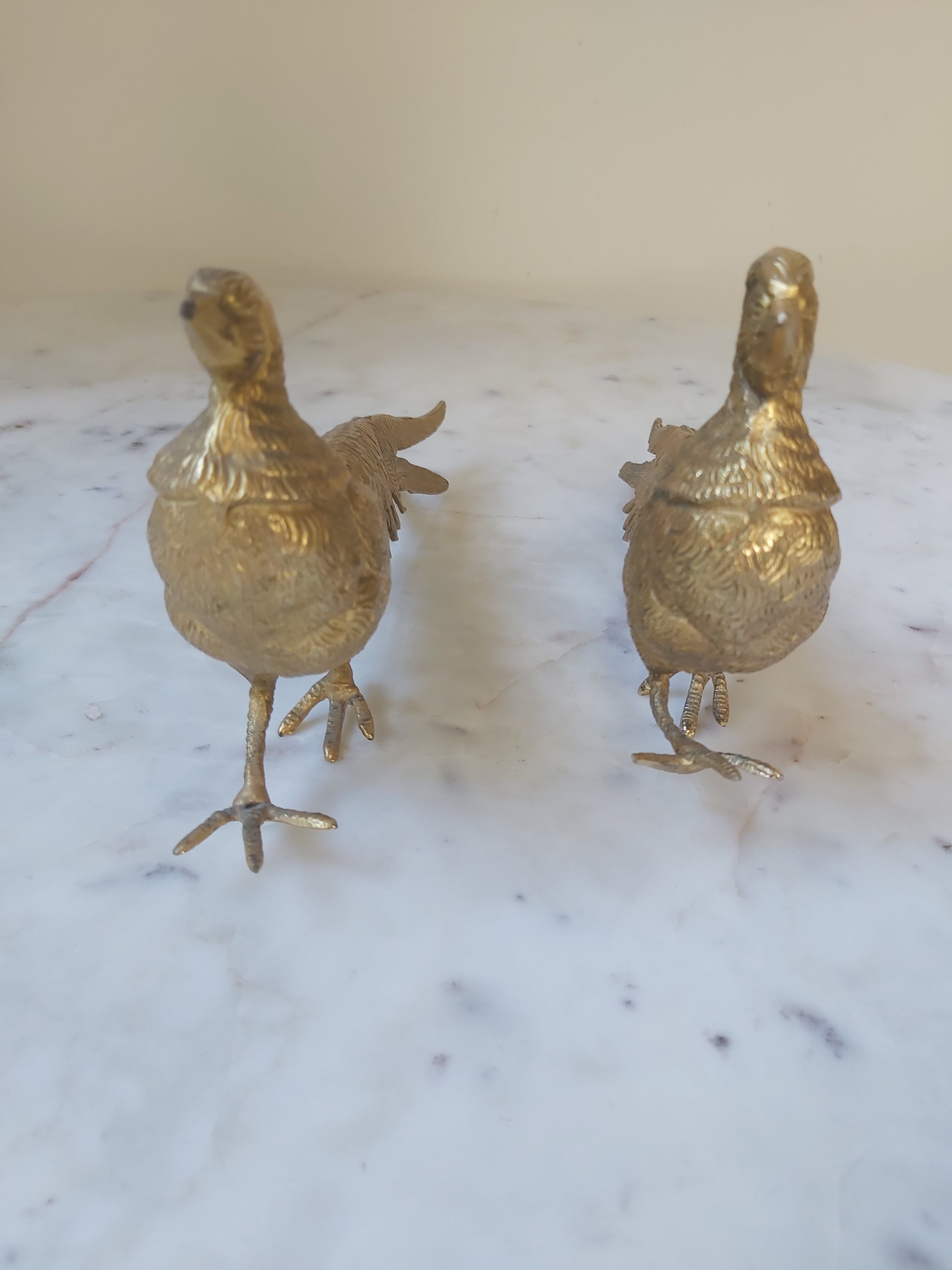 Set of 2 brass sculptures, pheasant couple