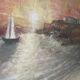 Oil Painting Canvas Sunset Boat Sea Sailboat Frame 62x