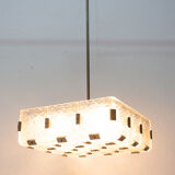 Glass and chromed steel pendant lamp by Kamenický Senov, 1970