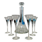Carafe en cristal soufflé à la main Bohemian Crystalex et ensemble de six verres, années 1990
