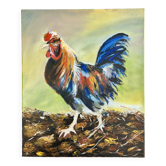Oil on canvas, Colourful rooster painted with a knife in bright colours, Ballarin Evelyne