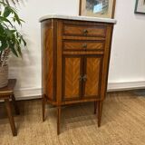 Small half-moon chest of drawers in Louis XVI style – marquetry and marble top