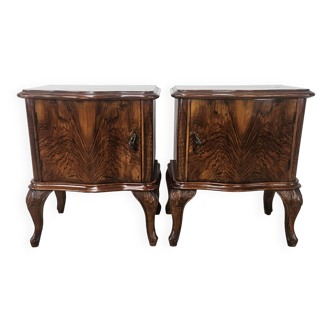 Chippendale Bedside Tables with Curved Doors and Carved Legs