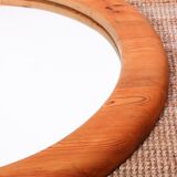 Mid-century oval mirror in solid pine Sweden 1960s 120x95cm
