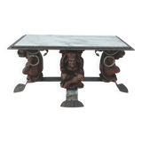 Jean-maurice rothschild (1902-1999) table basse en fer forgé et marbre 1950