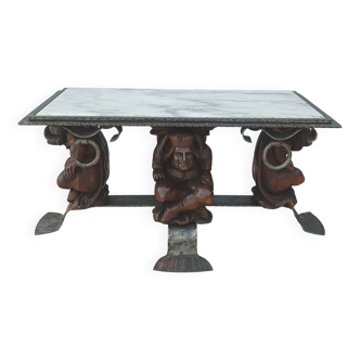 Jean-maurice rothschild (1902-1999) table basse en fer forgé et marbre 1950