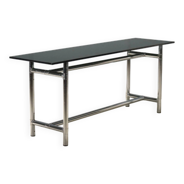 Console vintage en verre et métal chromé, design Italie, années 1980