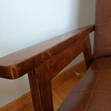 Scandinavian brown skai and wood armchair