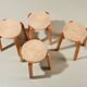 Set of 4 stools in birch and rope from the 1990s.
