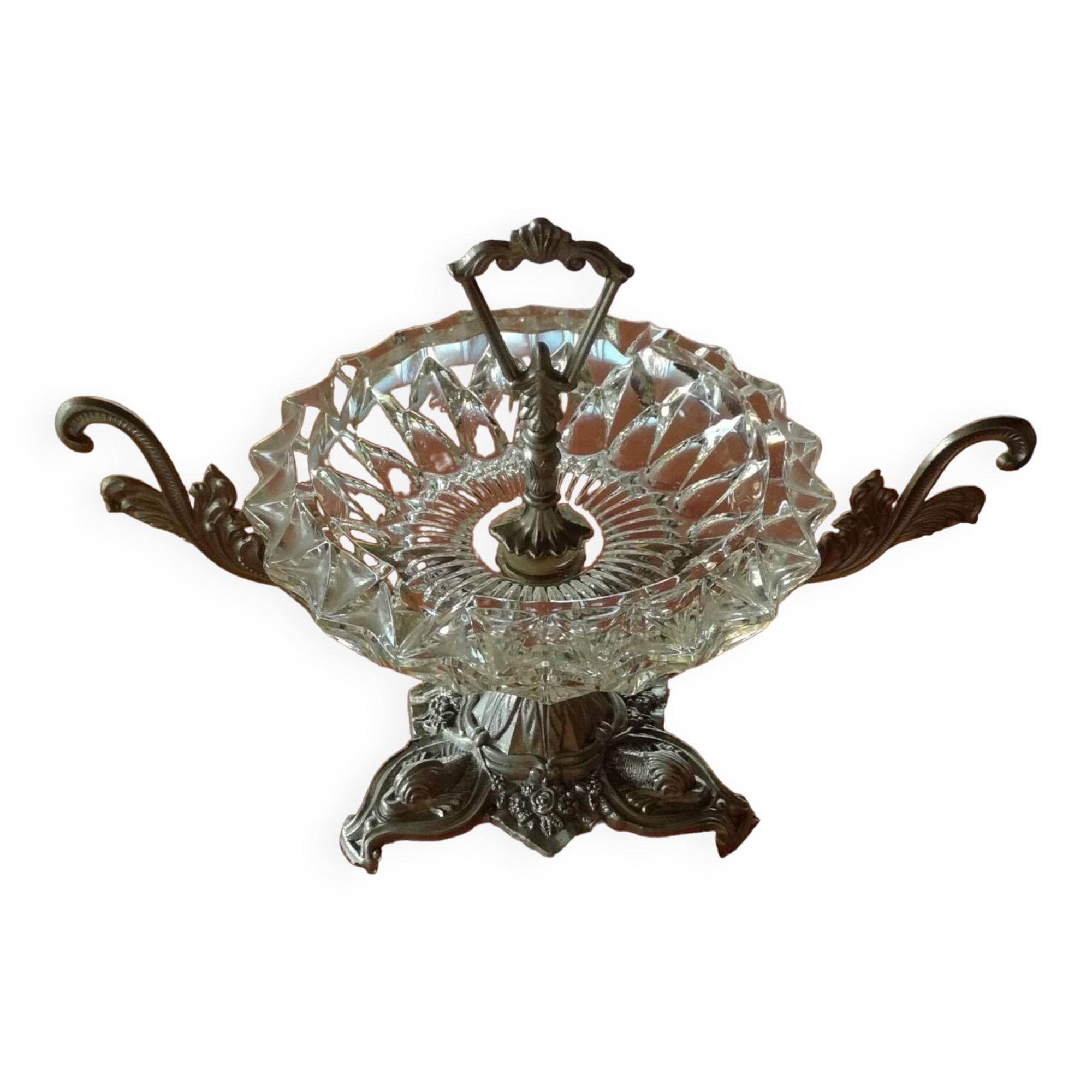 Glass ashtray, silver metal base