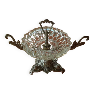 Glass ashtray, silver metal base