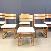 Set of 6 brutalist oak and bouclé fabric dining chairs, 1970s