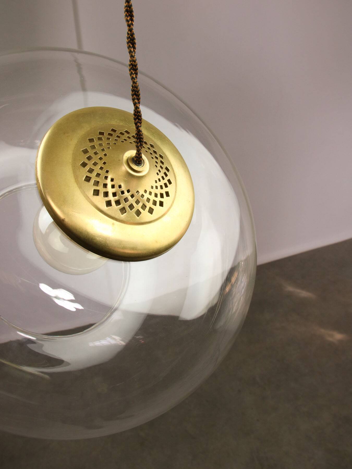 Italian Mid-Century Glass and Brass Pendant Lamp