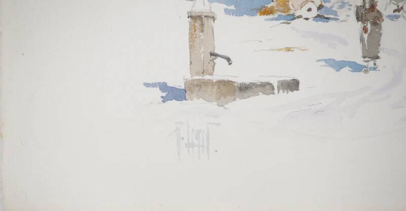 René leverd: switzerland, the sheepfold of lagnau, original signed watercolor