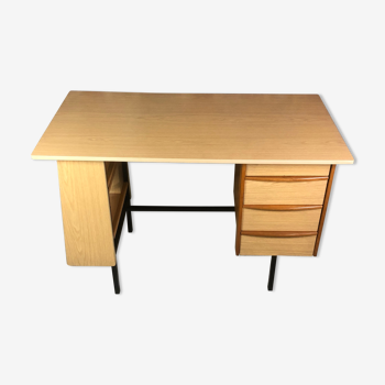 Vintage 1960 Brandt desk in formica and stained oak veneer and varnished ash. Armature