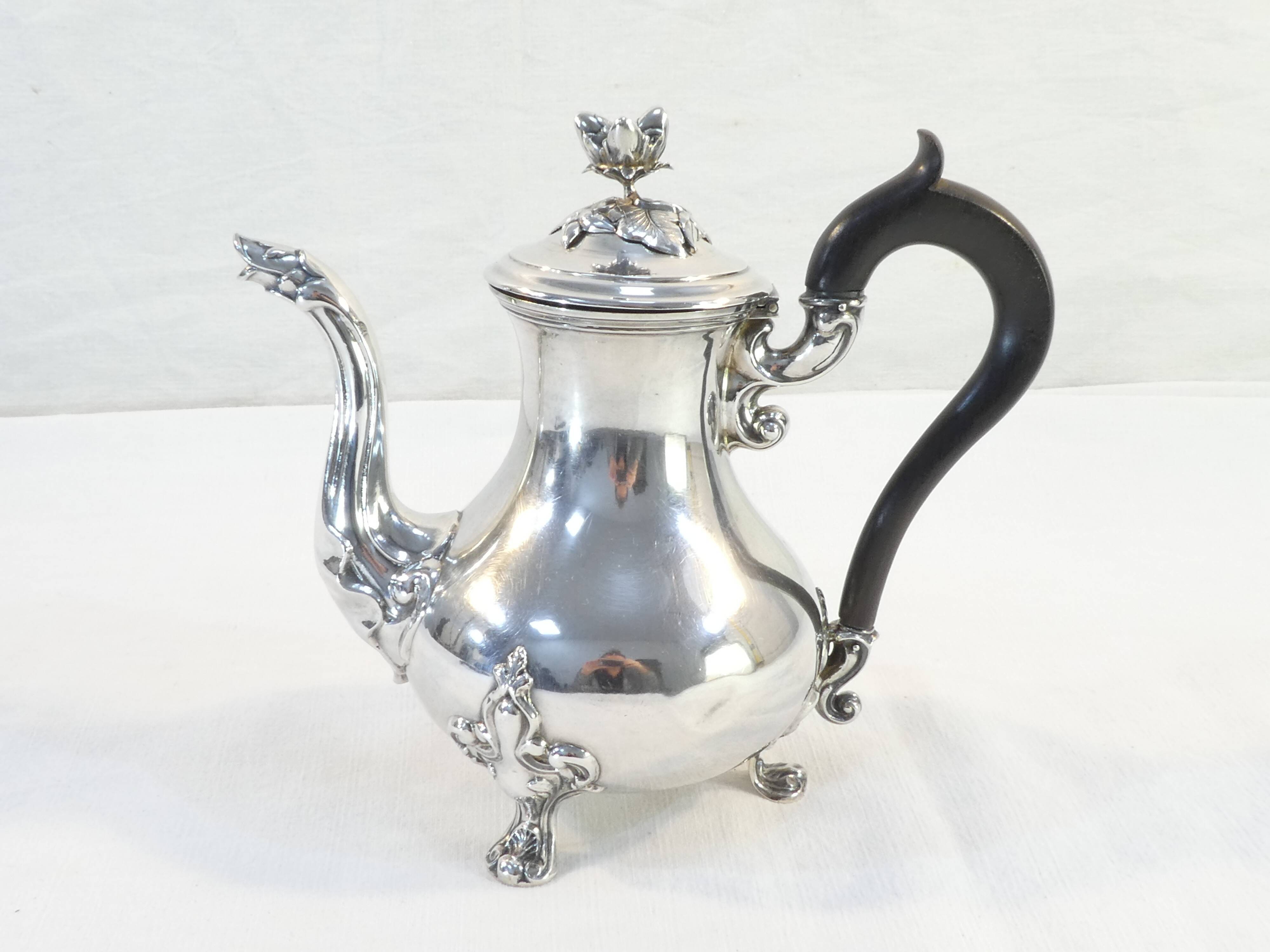 Theiere pourer in solid silver handle in ebene minerve martial fray 19th