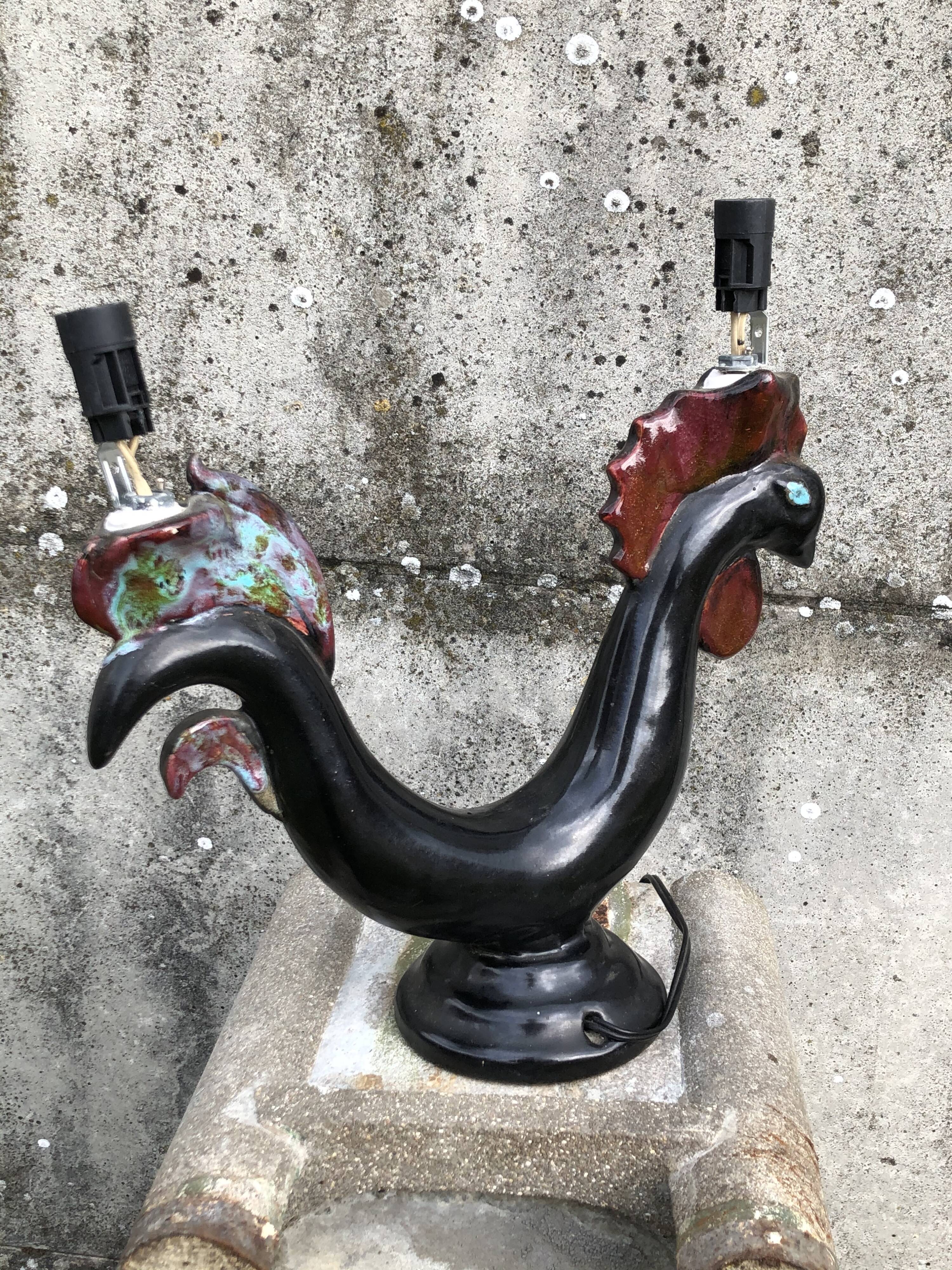 Zoomorphic black rooster lamp