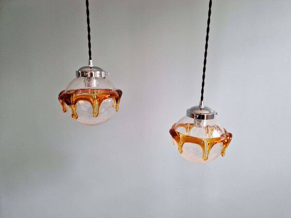 Paire de suspensions Space Age en verre de Murano soufflé bullé, 1970
