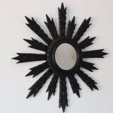 Miroir soleil ancien en bois noire