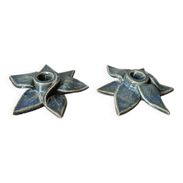 Pair of handcrafted ceramic candlesticks inspired by plants