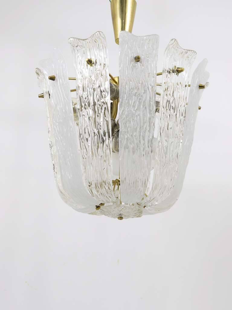 J.T. Kalmar Mid-Century Brass and Textured Glass Suspension Basket, Austria, 1950s