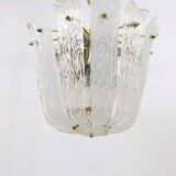 J.T. Kalmar Mid-Century Brass and Textured Glass Suspension Basket, Austria, 1950s